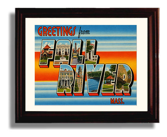 Fall River, Massachusetts Vintage Postcard - Vintage American Wall Art Framed 8x10 Matted Beveled Frame wall art print – framed decor