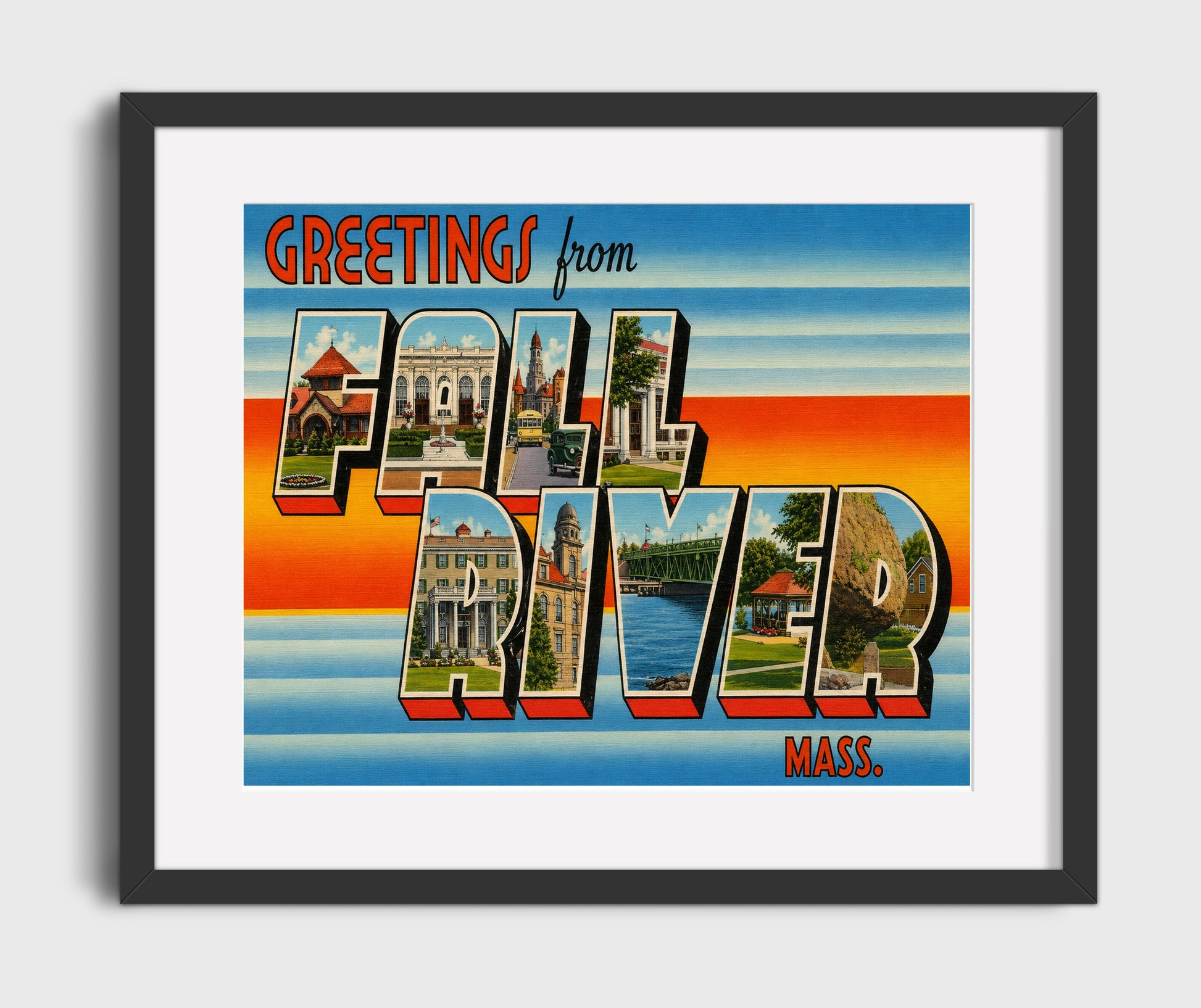 Greetings from Fall River, Massachusetts 16x20 Gallery Frame vintage postcard wall art