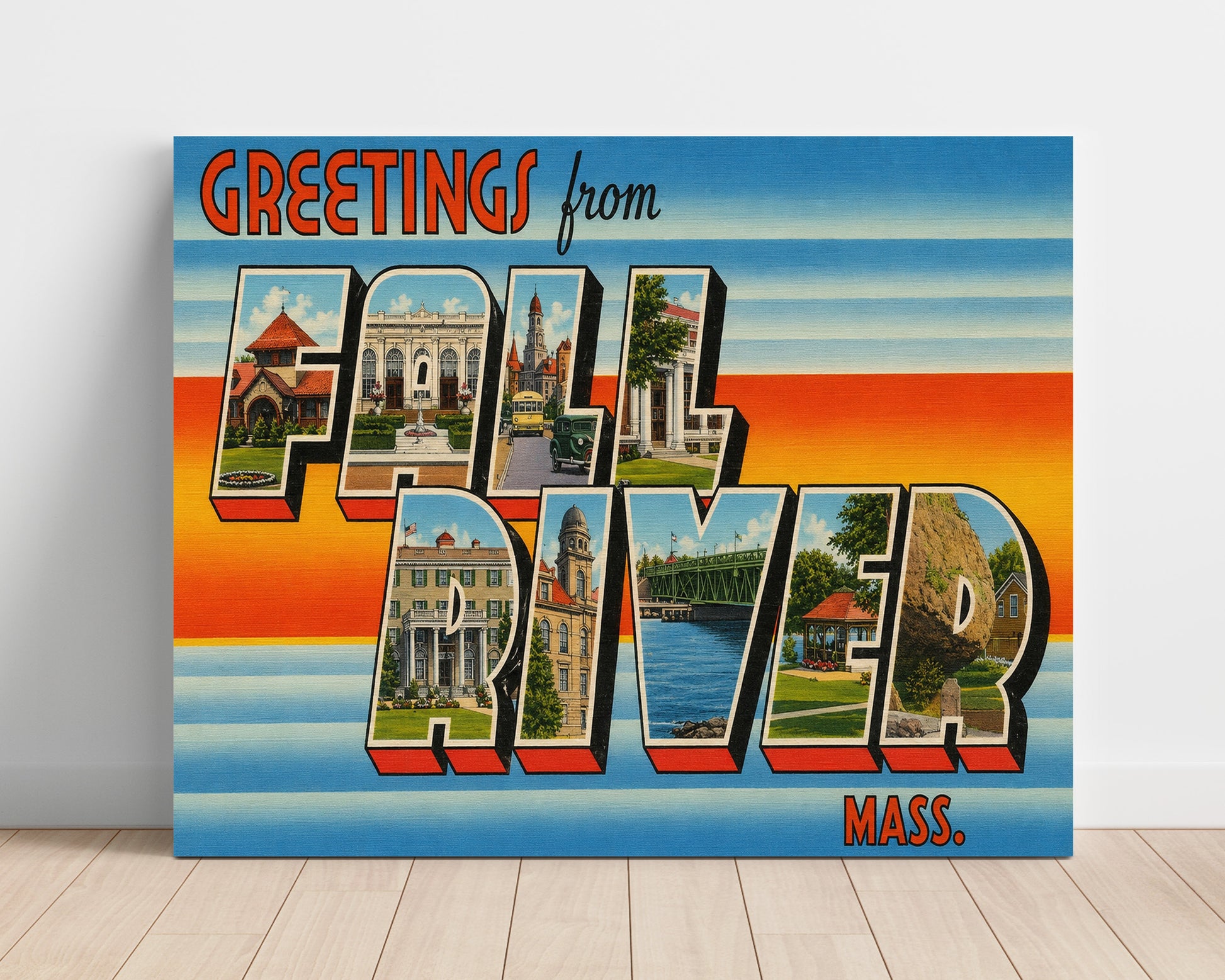 Fall River, Massachusetts Vintage Postcard - Vintage American Wall Art Unframed 8x10 in Plastic Sleeve wall art print – unframed decor