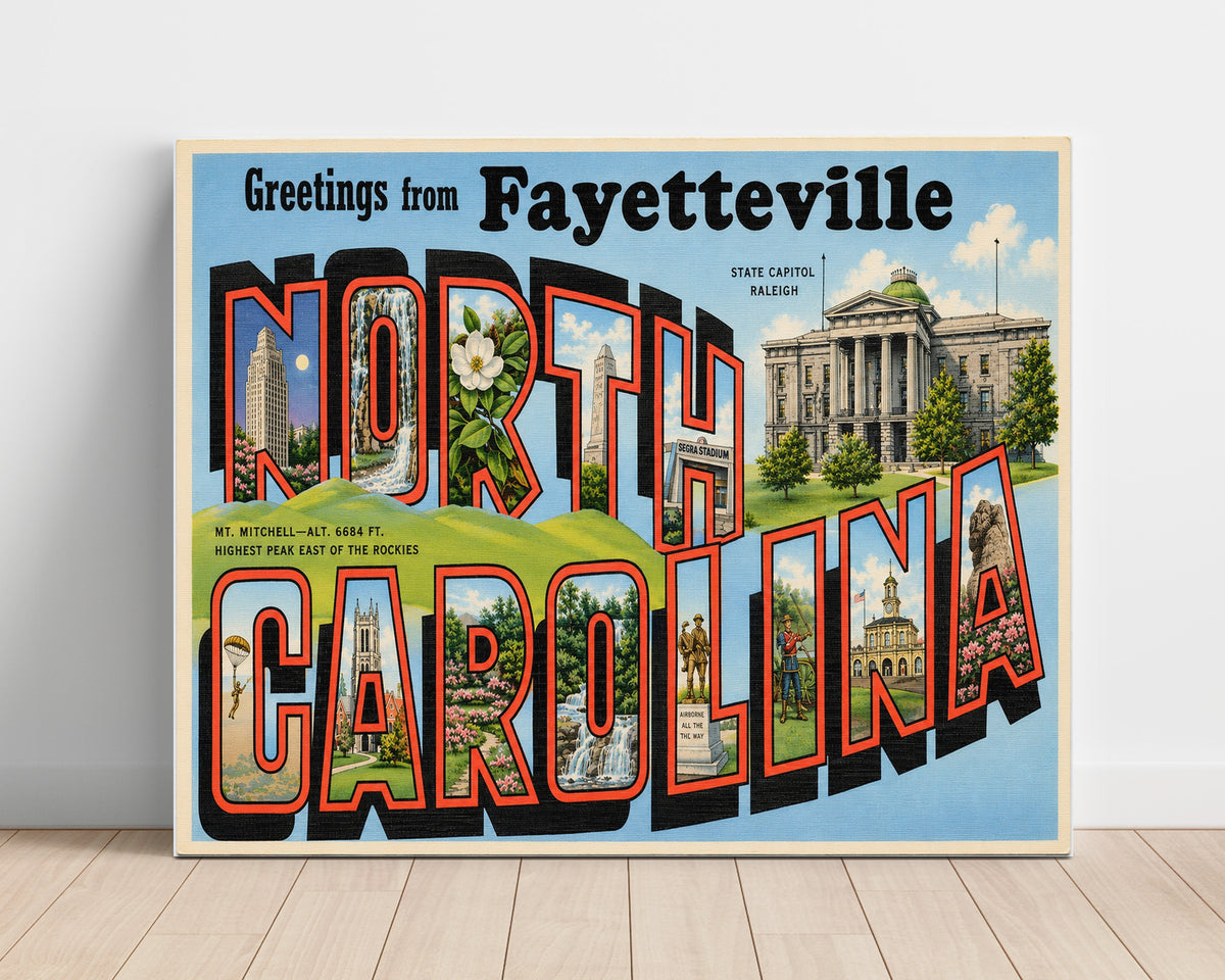 Greetings from Fayetteville, North Carolina 8x10 Unframed Print vintage postcard wall art