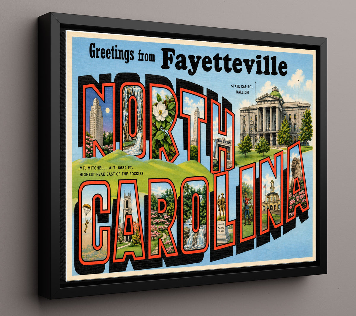 Greetings from Fayetteville, North Carolina 8x10 Framed Canvas vintage postcard wall art