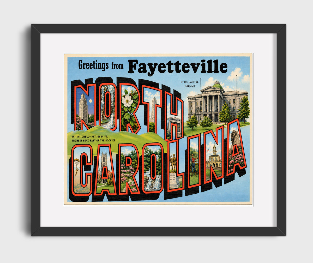 Greetings from Fayetteville, North Carolina 16x20 Gallery Frame vintage postcard wall art
