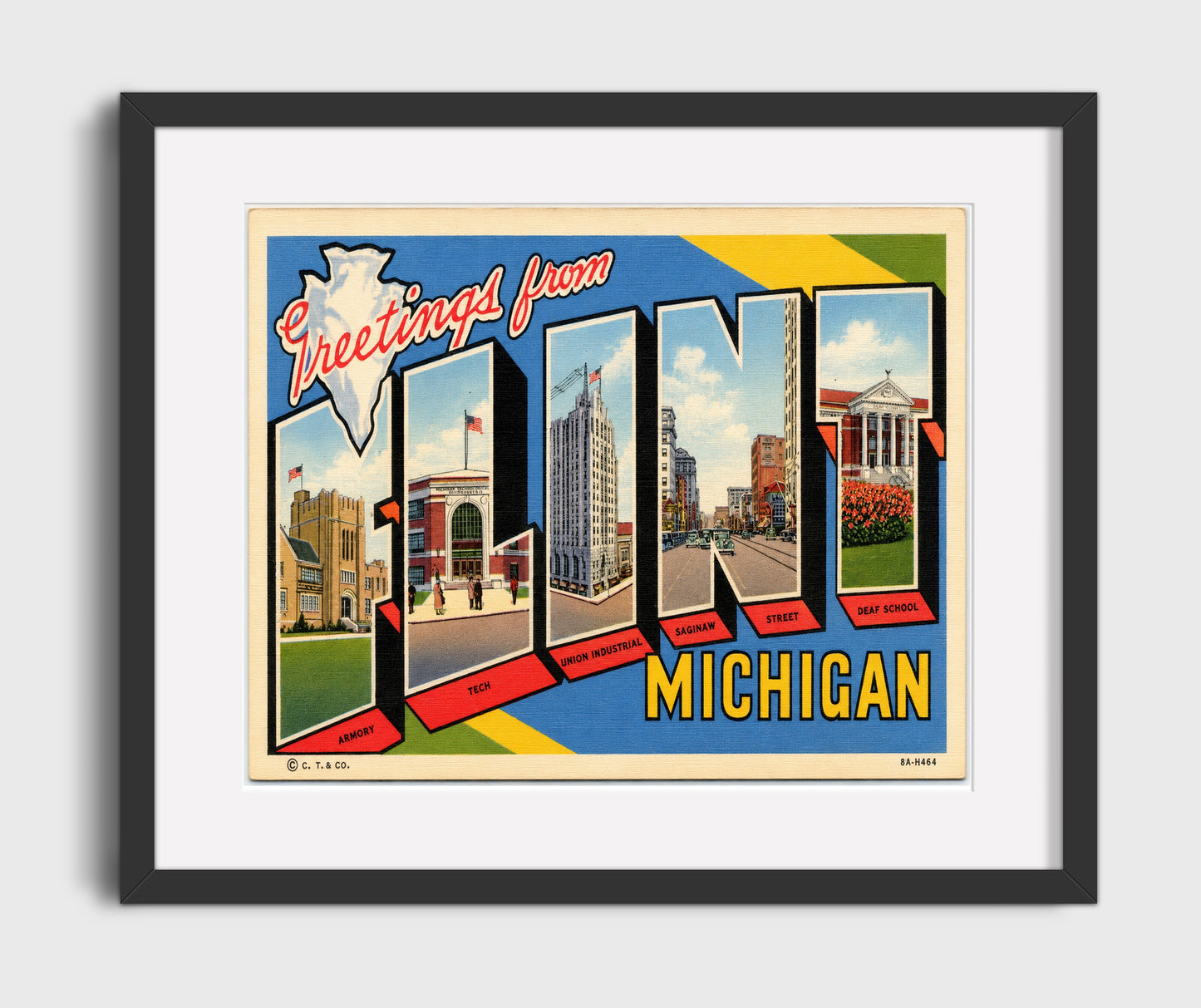 Greetings from Flint, Michigan 16x20 Gallery Frame vintage postcard wall art
