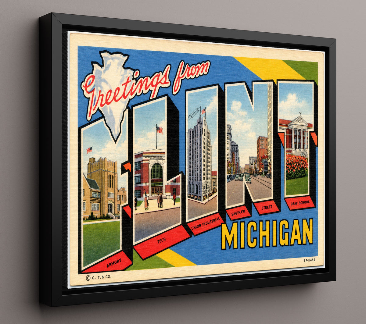 Greetings from Flint, Michigan 8x10 Framed Canvas vintage postcard wall art