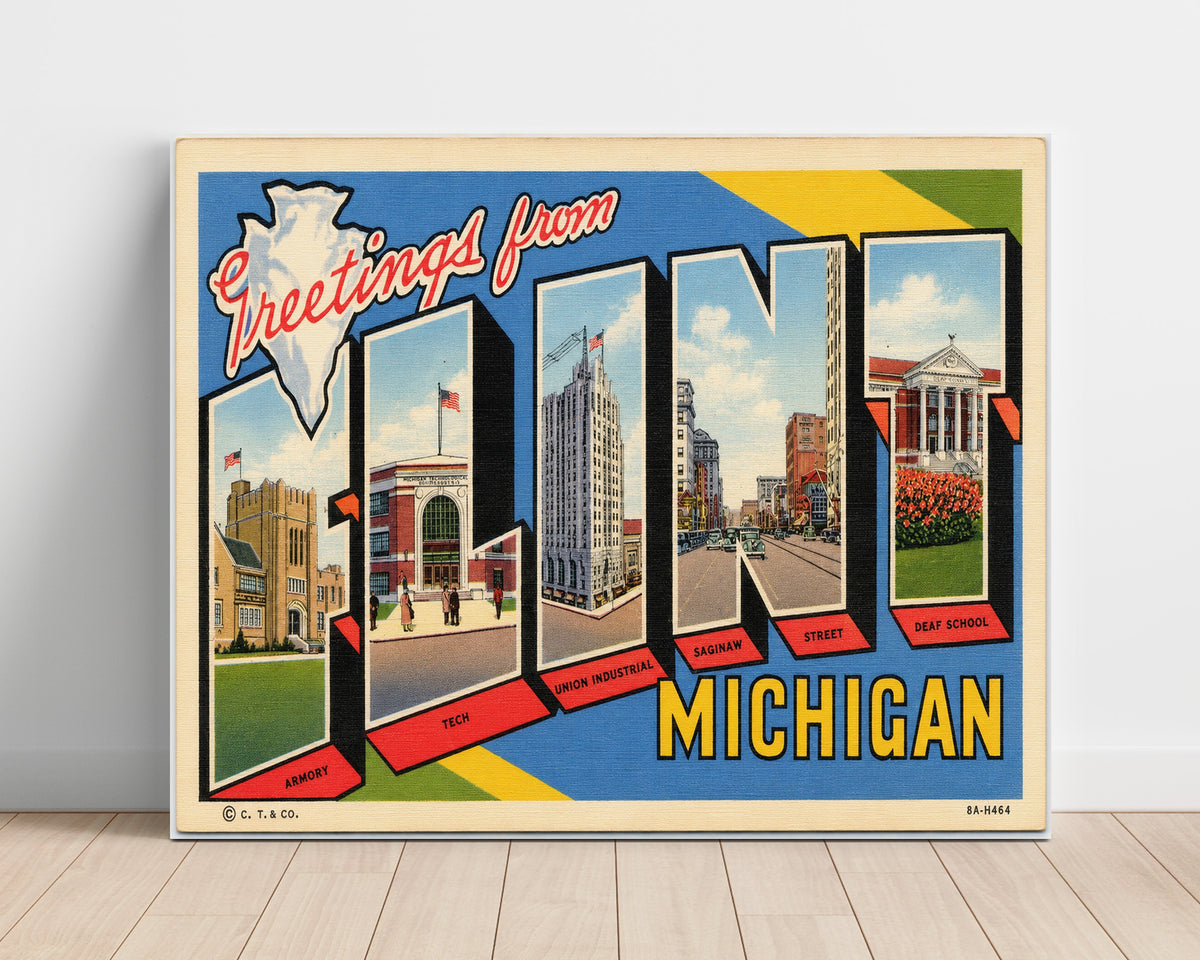 Greetings from Flint, Michigan 8x10 Unframed Print vintage postcard wall art