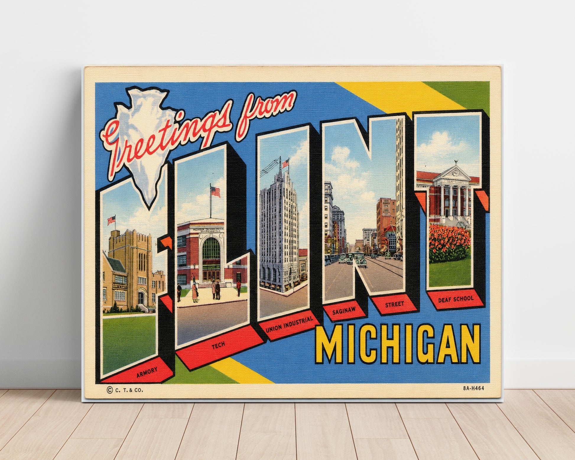 Greetings from Flint, Michigan 8x10 Unframed Print vintage postcard wall art