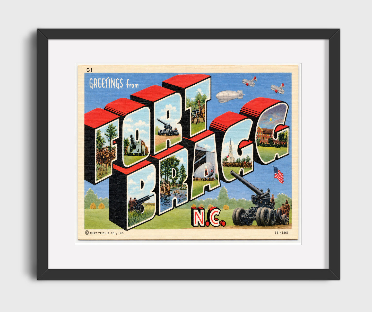 Greetings from Fort Bragg, North Carolina 16x20 Gallery Frame vintage postcard wall art