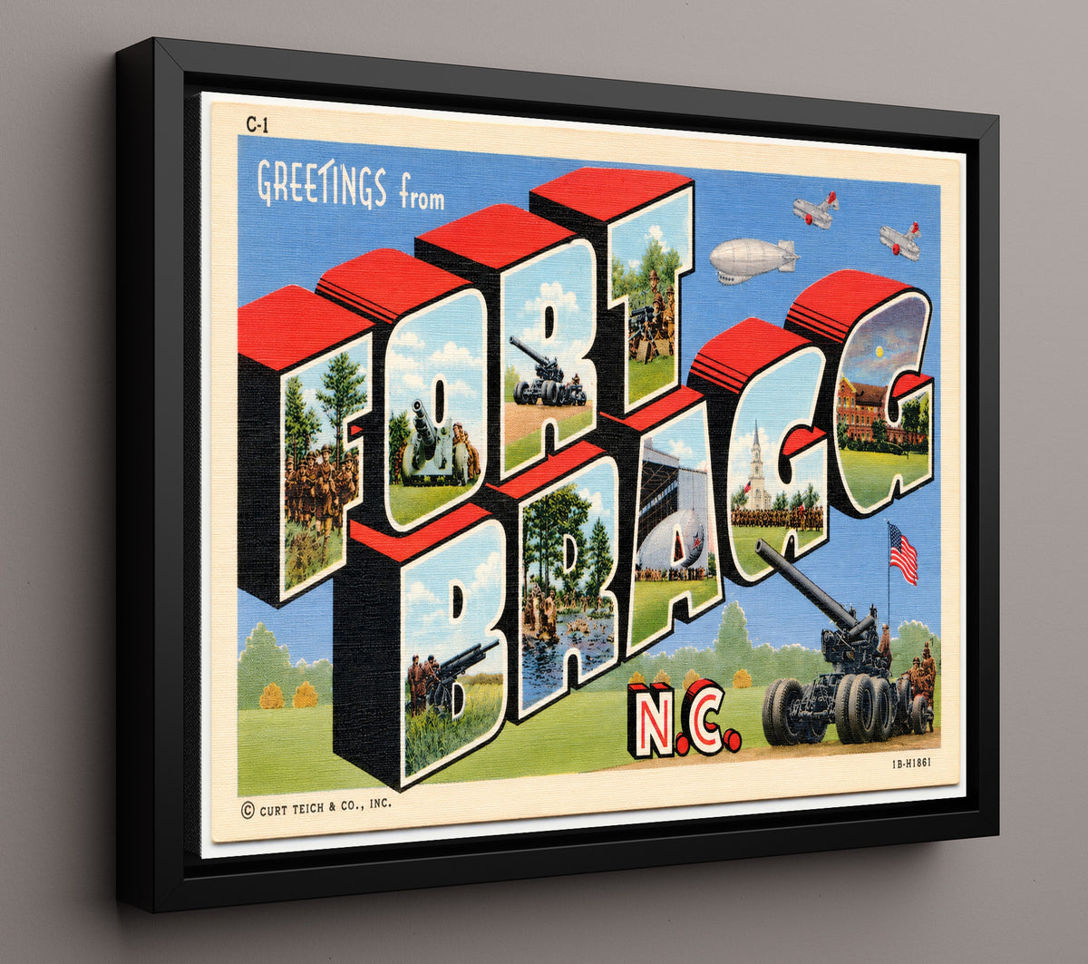Greetings from Fort Bragg, North Carolina 8x10 Framed Canvas vintage postcard wall art