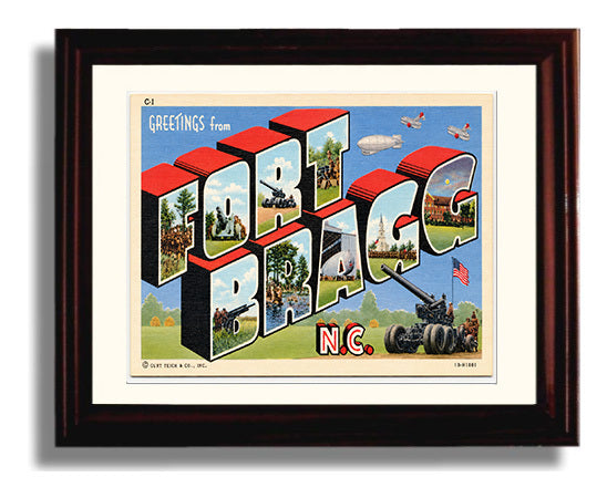 Greetings from Fort Bragg, North Carolina 8x10 Beveled Frame vintage postcard wall art