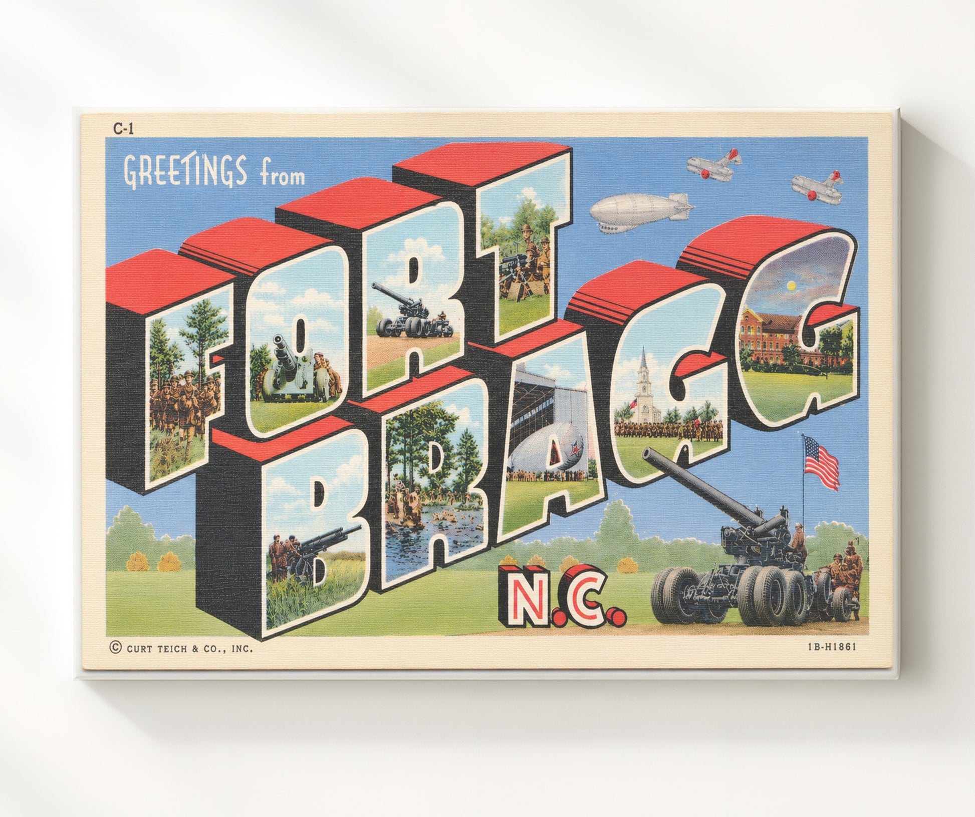 Greetings from Fort Bragg, North Carolina 8x10 Canvas vintage postcard wall art