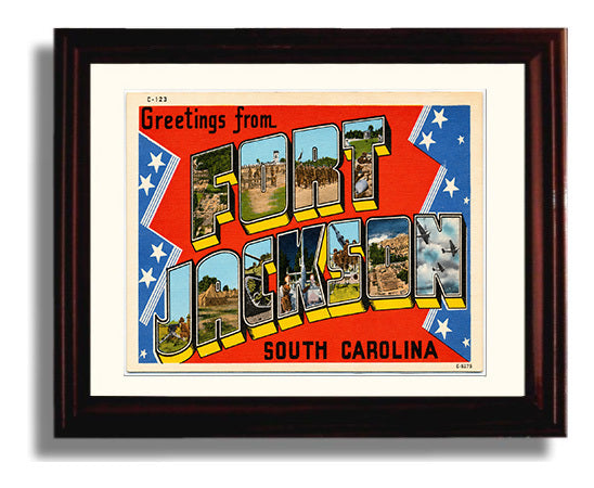 Greetings from Fort Jackson, South Carolina 8x10 Beveled Frame vintage postcard wall art