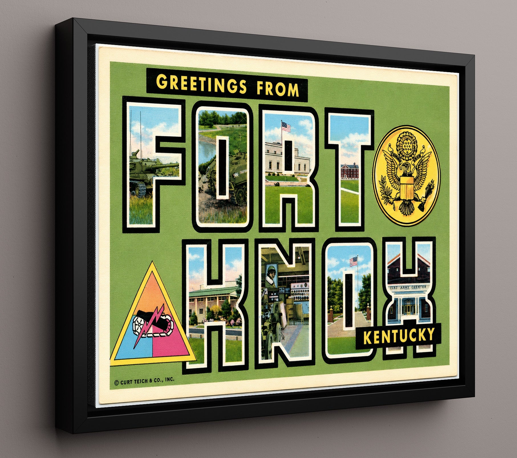 Fort Knox, Kentucky Vintage Postcard - Vintage American Wall Art 16x20 Floating Canvas Display wall art print – framed decor