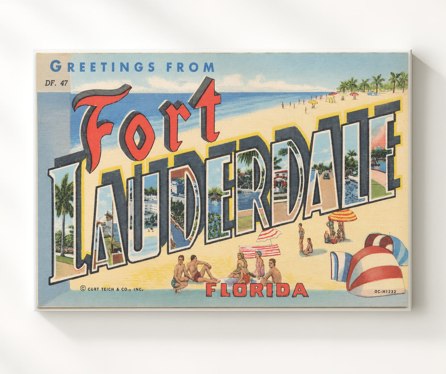 Fort Lauderdale, Florida Vintage Postcard - Vintage American Wall Art 16x20 Canvas Wall Art wall art print – canvas decor