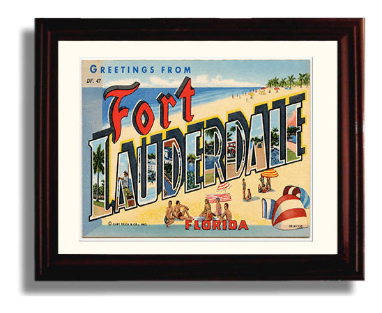 Fort Lauderdale, Florida Vintage Postcard - Vintage American Wall Art Framed 8x10 Matted Beveled Frame wall art print – framed decor