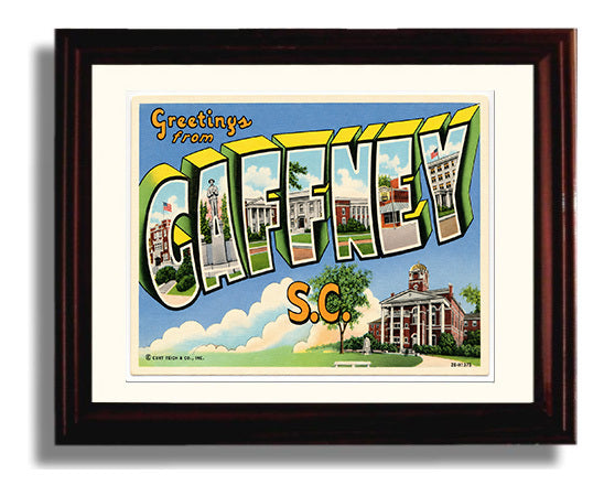 Gaffney, South Carolina Vintage Postcard - Vintage American Wall Art Framed 8x10 Matted Beveled Frame wall art print – framed decor