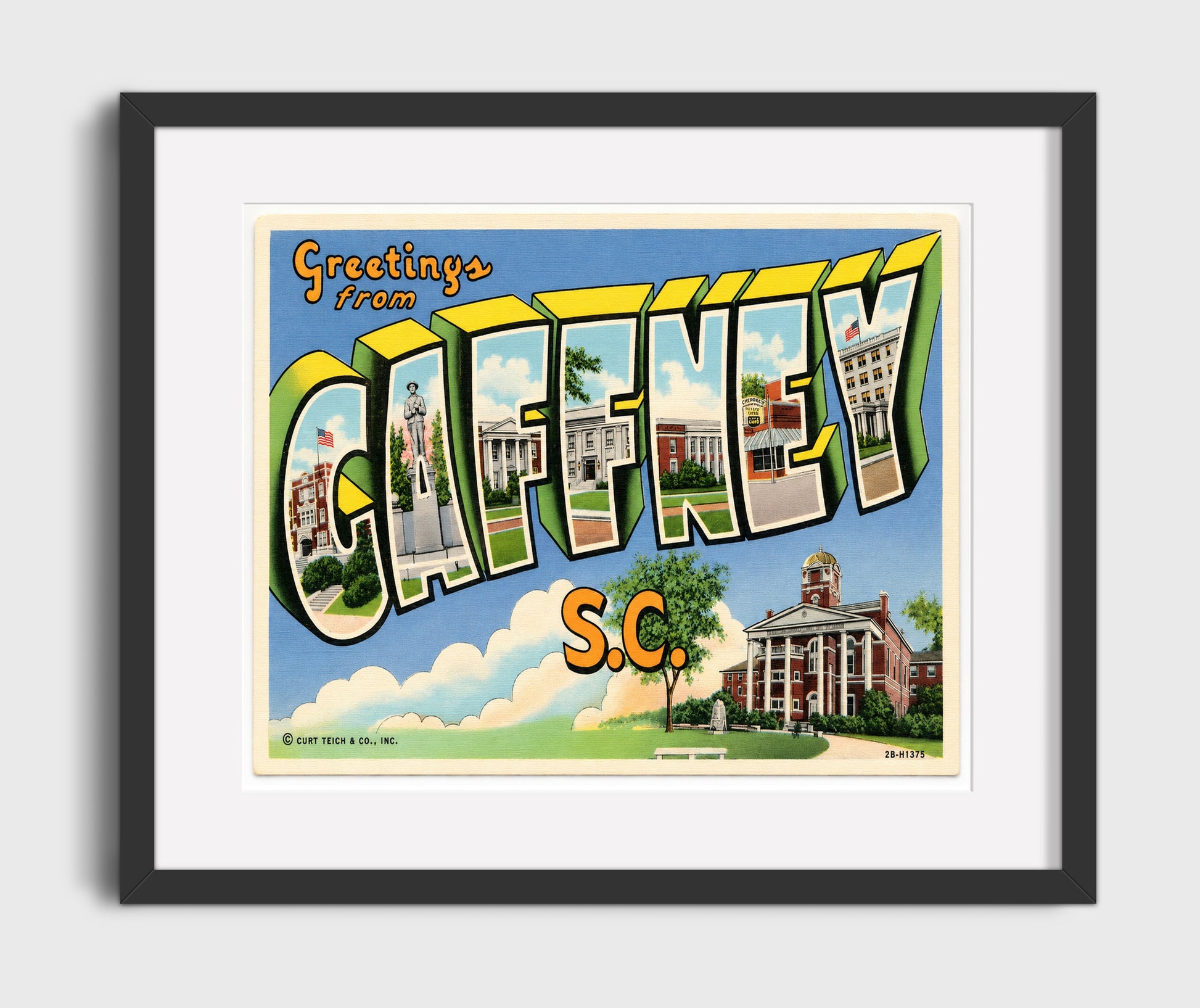 Greetings from Gaffney, South Carolina 16x20 Gallery Frame vintage postcard wall art