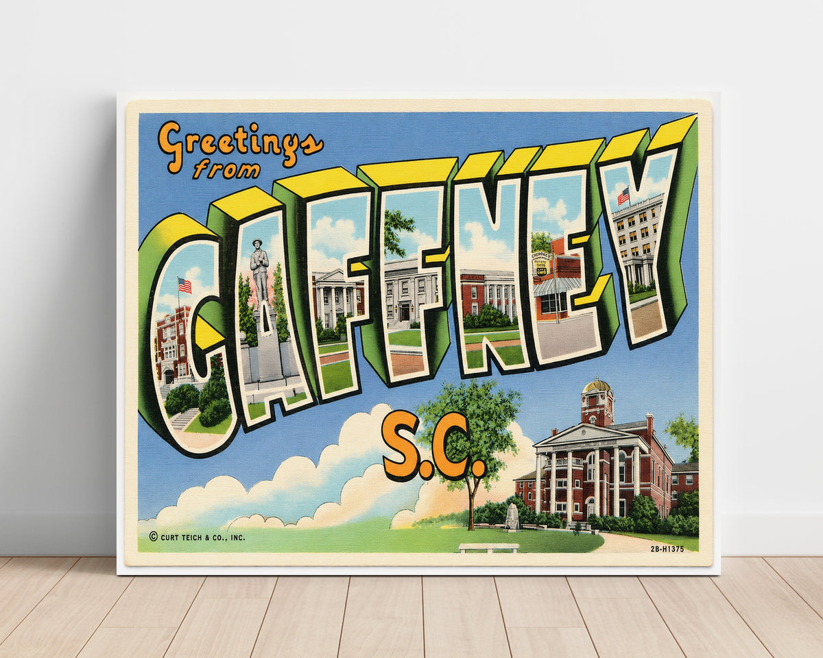 Greetings from Gaffney, South Carolina 8x10 Unframed Print vintage postcard wall art