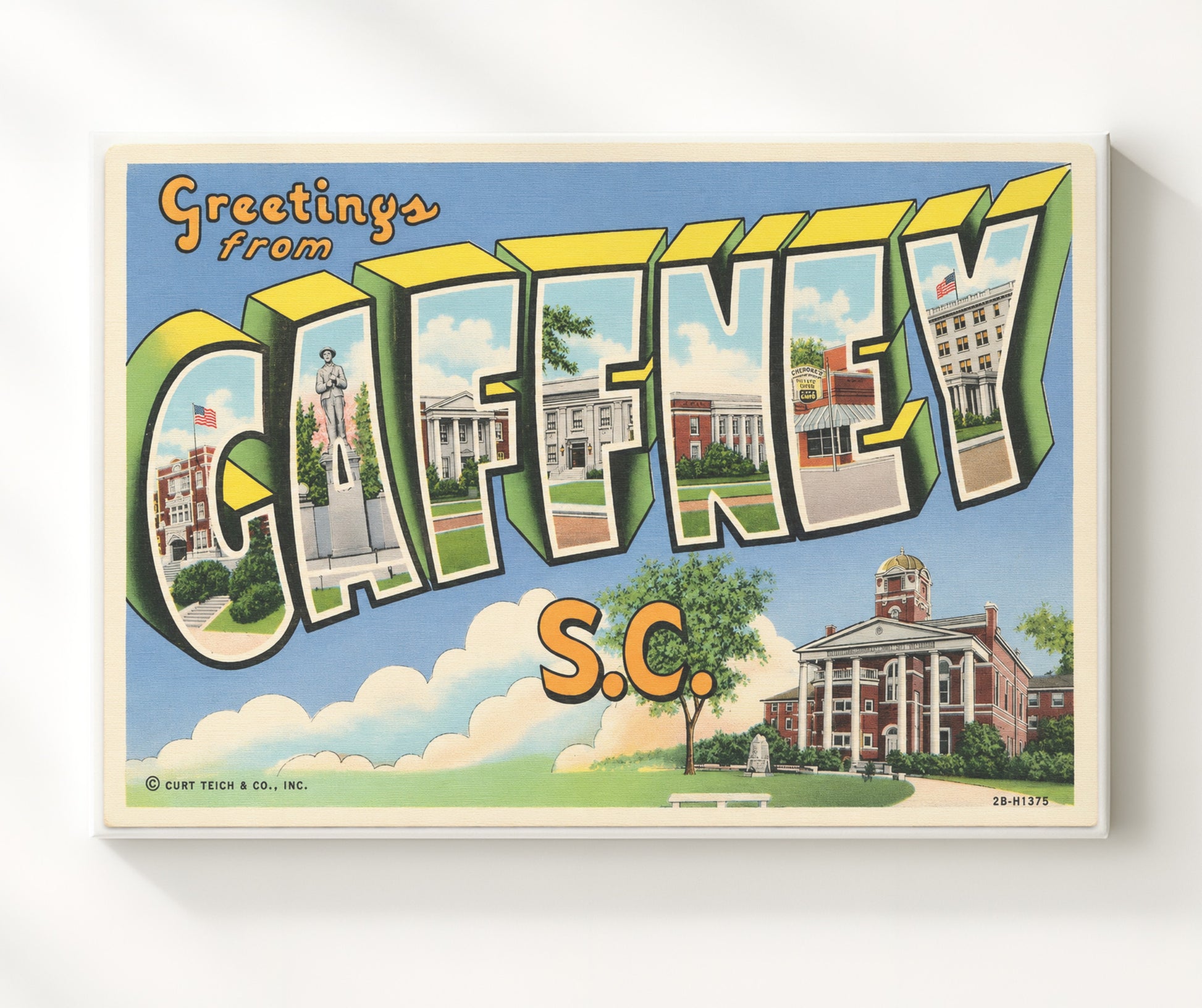 Gaffney, South Carolina Vintage Postcard - Vintage American Wall Art 16x20 Canvas Wall Art wall art print – canvas decor