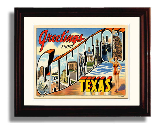 Greetings from Galveston, Texas 8x10 Beveled Frame vintage postcard wall art