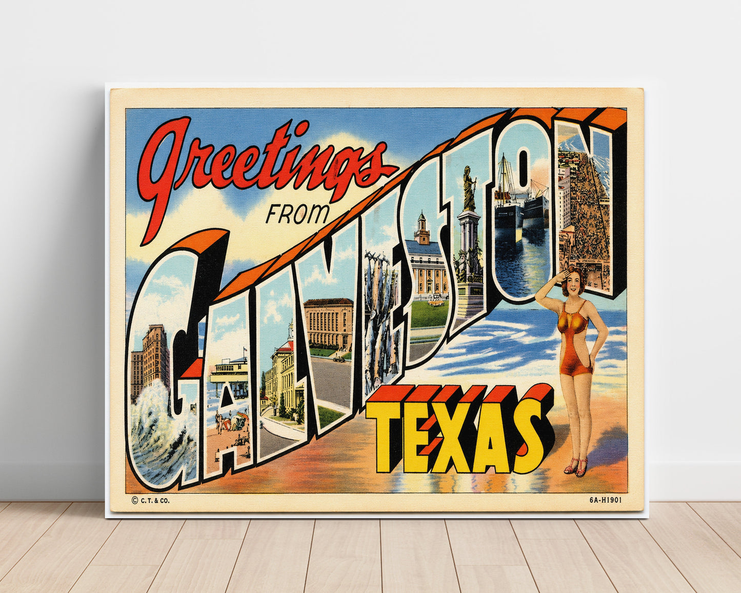 Galveston, Texas Vintage Postcard - Vintage American Wall Art Unframed 8x10 in Plastic Sleeve wall art print – unframed decor