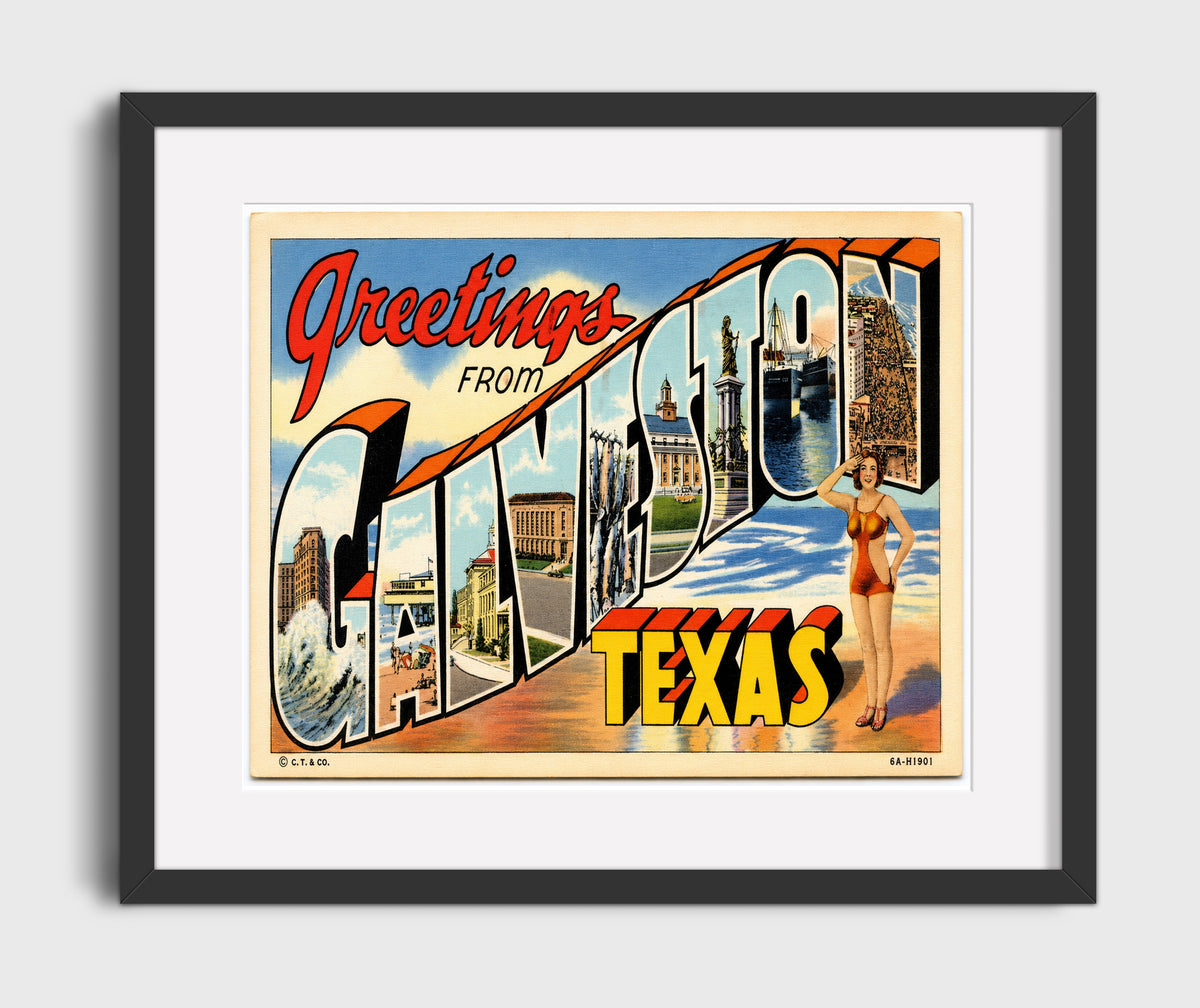 Greetings from Galveston, Texas 16x20 Gallery Frame vintage postcard wall art