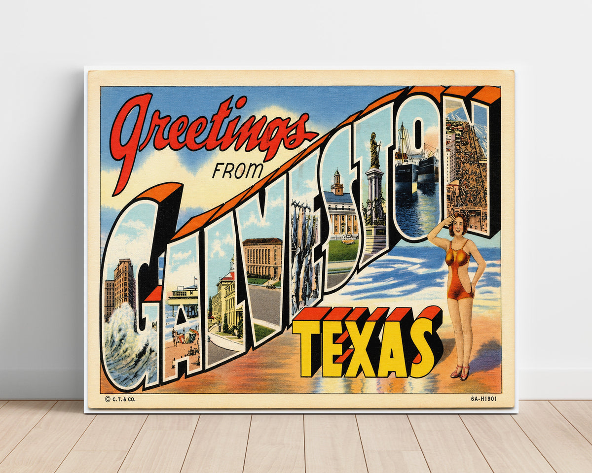 Greetings from Galveston, Texas 8x10 Unframed Print vintage postcard wall art