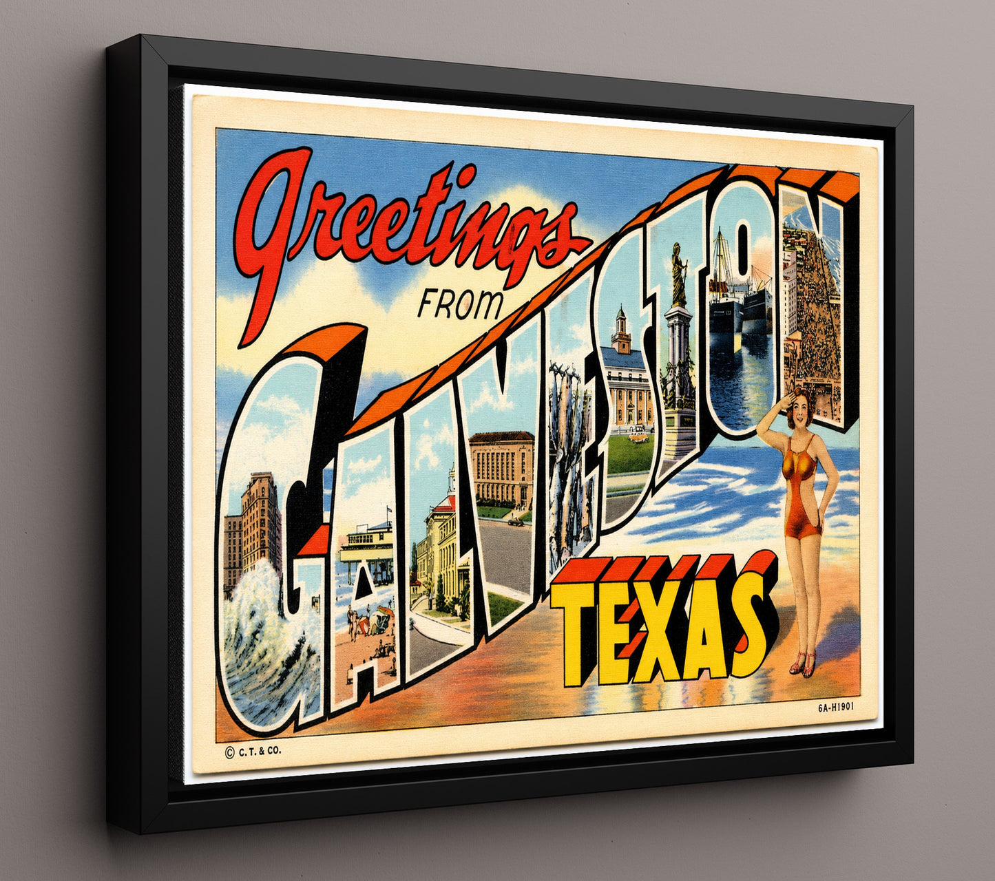 Greetings from Galveston, Texas 8x10 Framed Canvas vintage postcard wall art