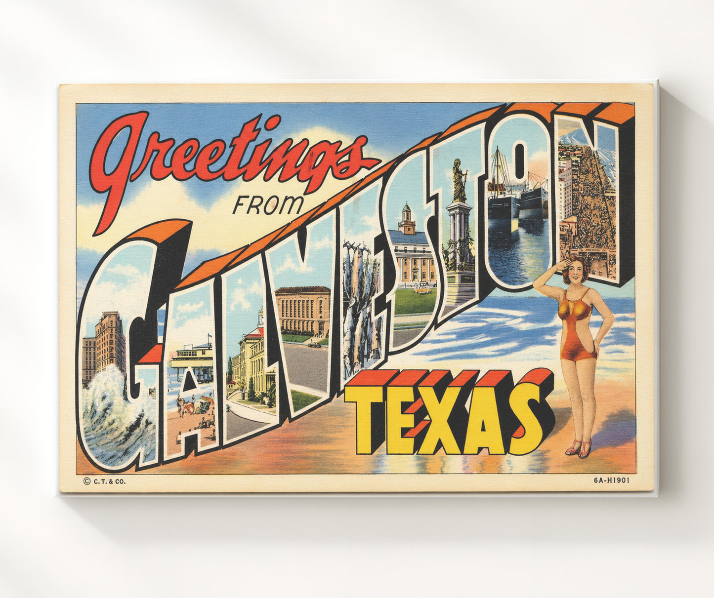 Greetings from Galveston, Texas 8x10 Canvas vintage postcard wall art