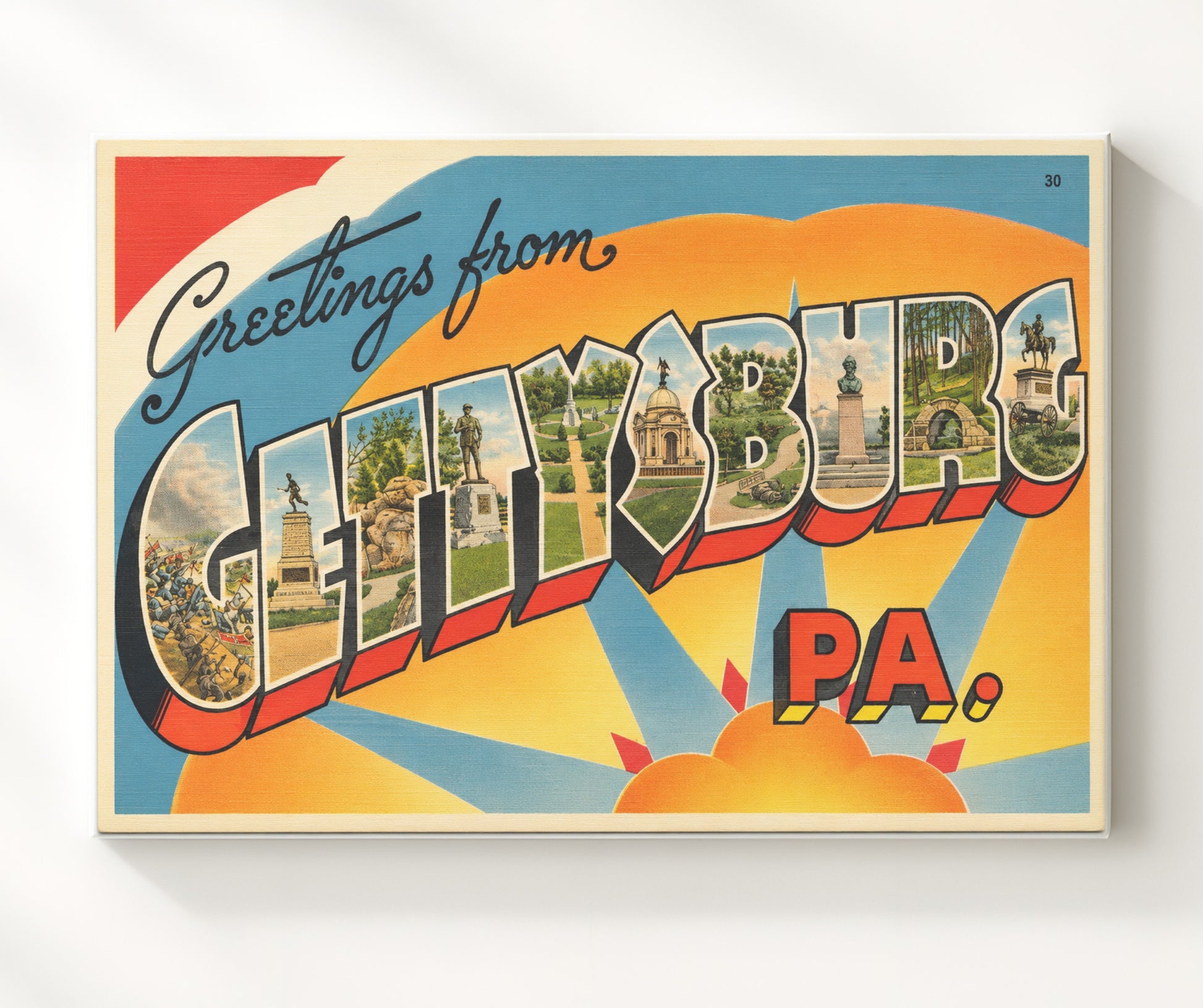 Gettysburg, Pennsylvania Vintage Postcard - Vintage American Wall Art 16x20 Canvas Wall Art wall art print – canvas decor