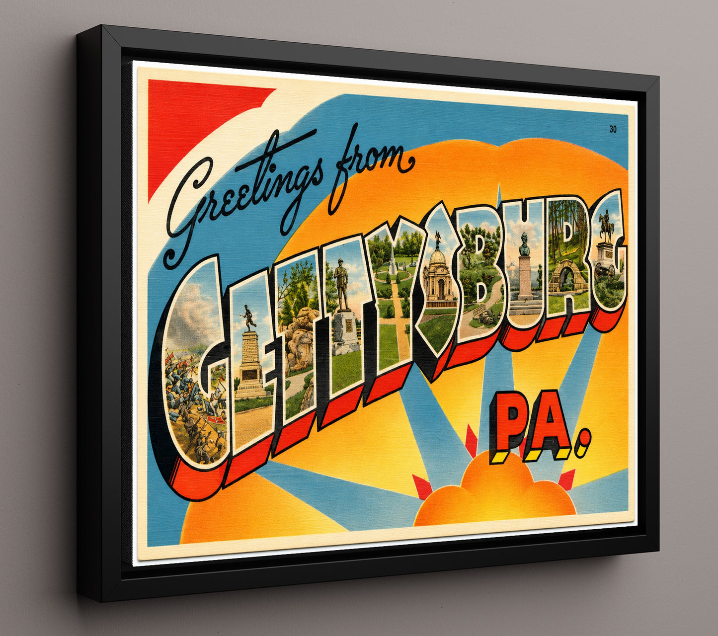 Greetings from Gettysburg, Pennsylvania 8x10 Framed Canvas vintage postcard wall art