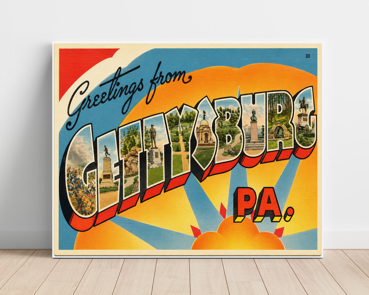 Greetings from Gettysburg, Pennsylvania 8x10 Unframed Print vintage postcard wall art