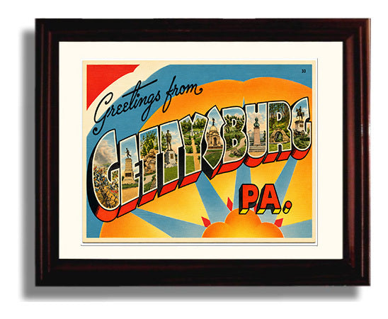Greetings from Gettysburg, Pennsylvania 8x10 Beveled Frame vintage postcard wall art