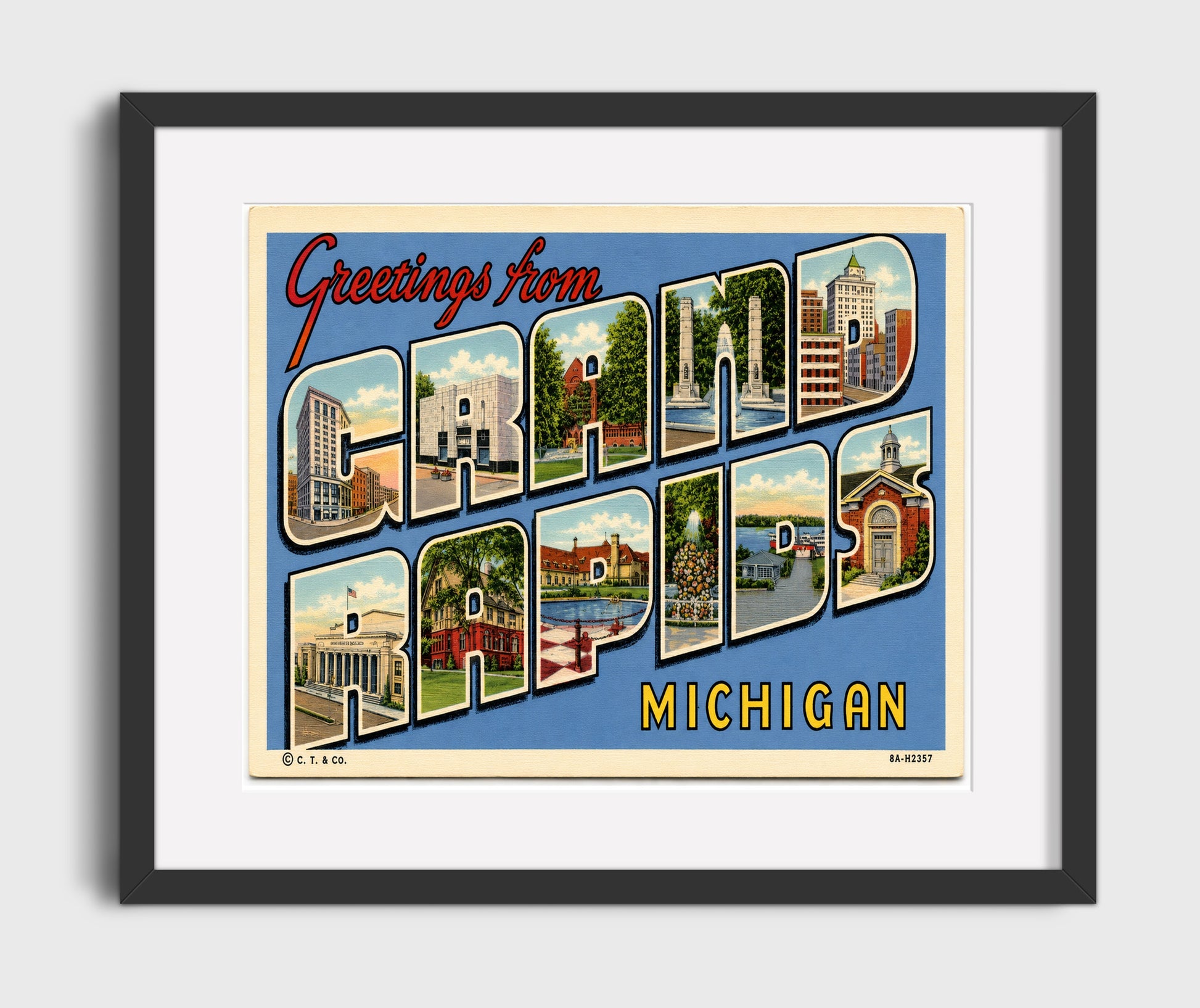 Grand Rapids, Michigan Vintage Postcard - Vintage American Wall Art 16x20 Gallery Framed Artwork wall art print – framed decor