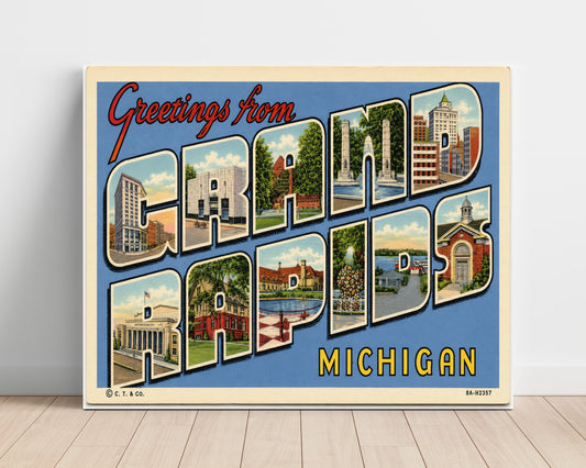 Greetings from Grand Rapids, Michigan Postcard - 16x20 Unframed Print