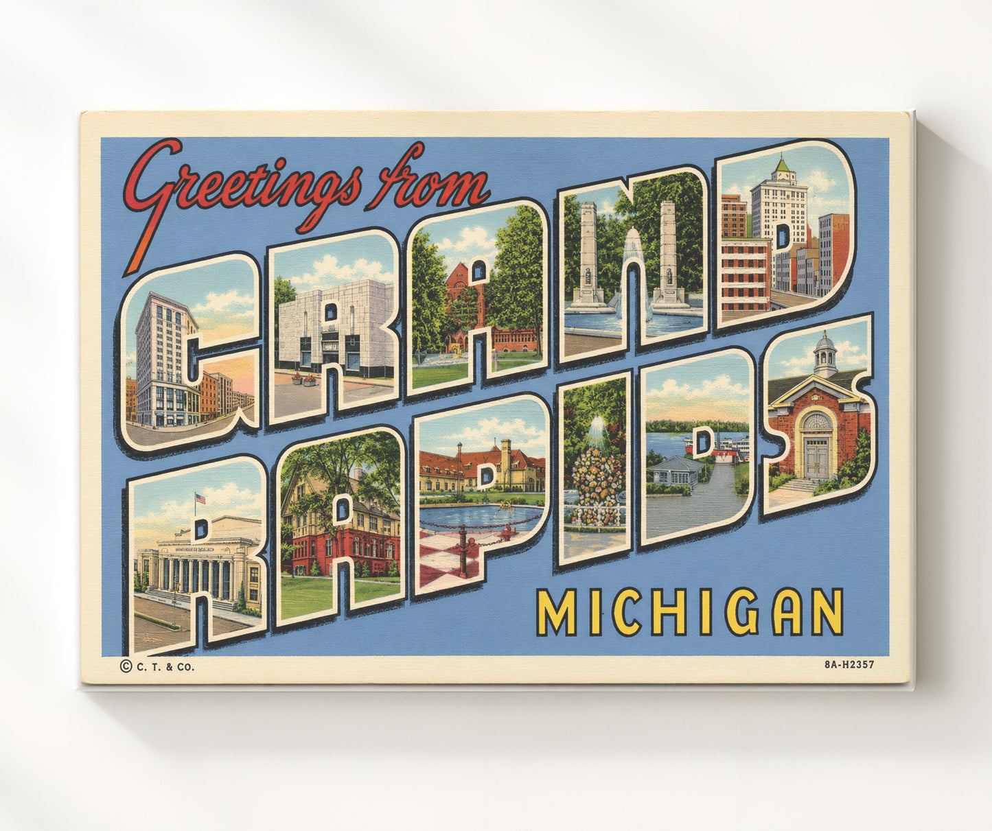 Grand Rapids, Michigan Vintage Postcard - Vintage American Wall Art 16x20 Canvas Wall Art wall art print – canvas decor