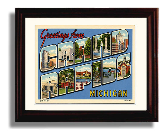 Grand Rapids, Michigan Vintage Postcard - Vintage American Wall Art Framed 8x10 Matted Beveled Frame wall art print – framed decor