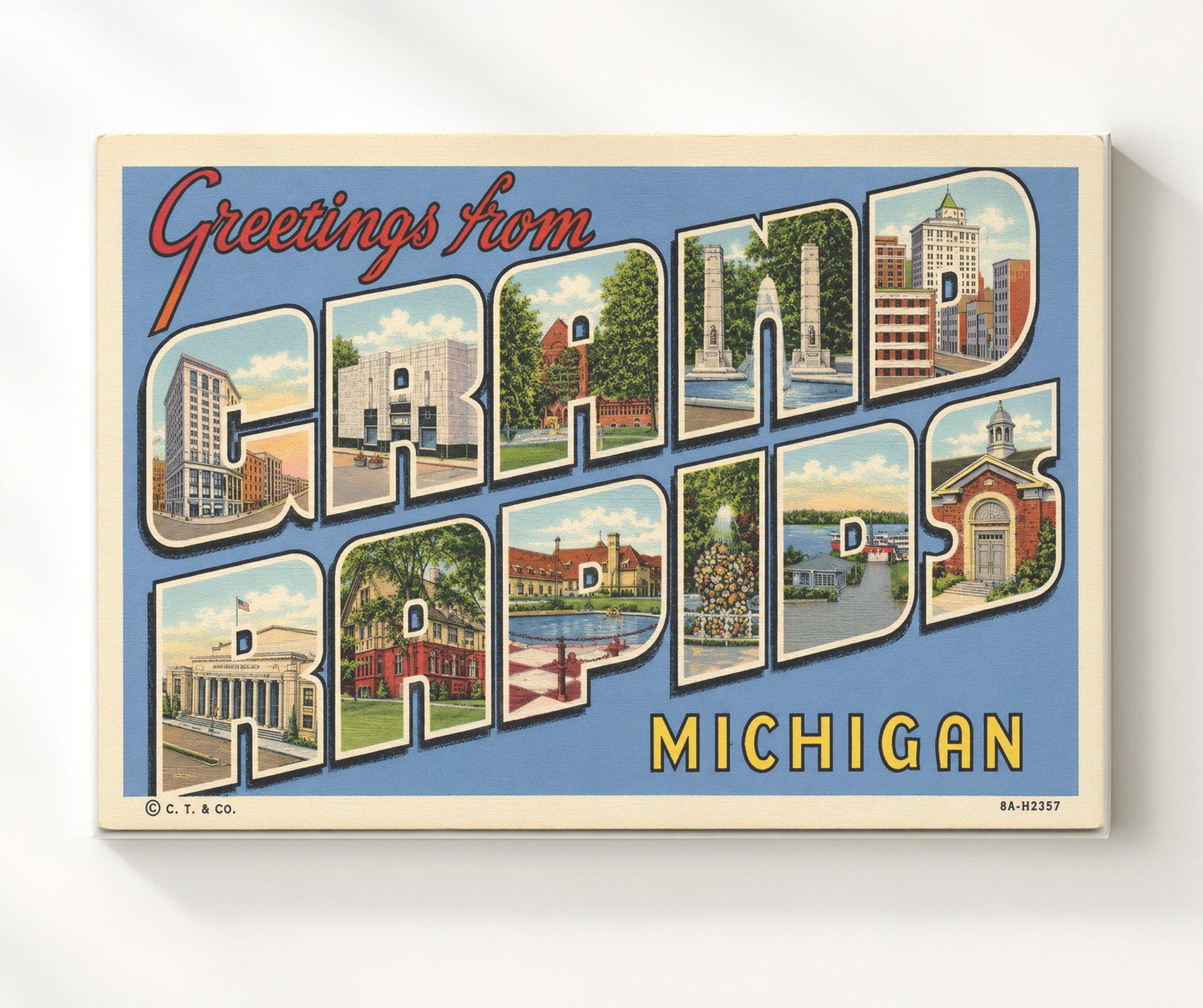 Greetings from Grand Rapids, Michigan 8x10 Canvas vintage postcard wall art