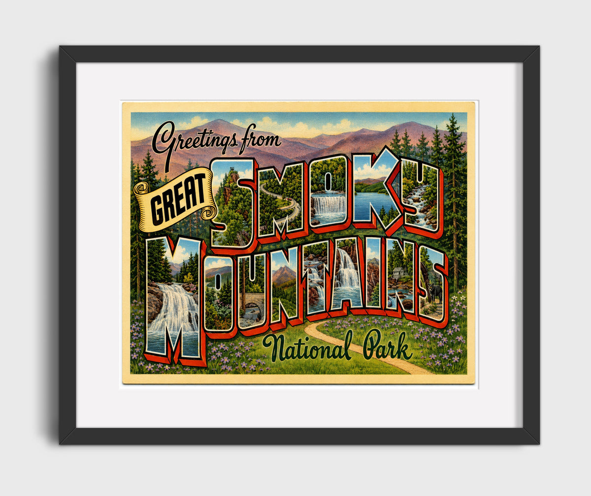 Greetings from Great Smoky Mountains National Park 16x20 Gallery Frame vintage postcard wall art