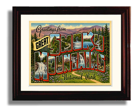 Greetings from Great Smoky Mountains National Park 8x10 Beveled Frame vintage postcard wall art