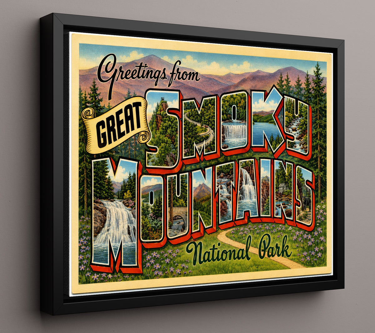 Greetings from Great Smoky Mountains National Park 8x10 Framed Canvas vintage postcard wall art