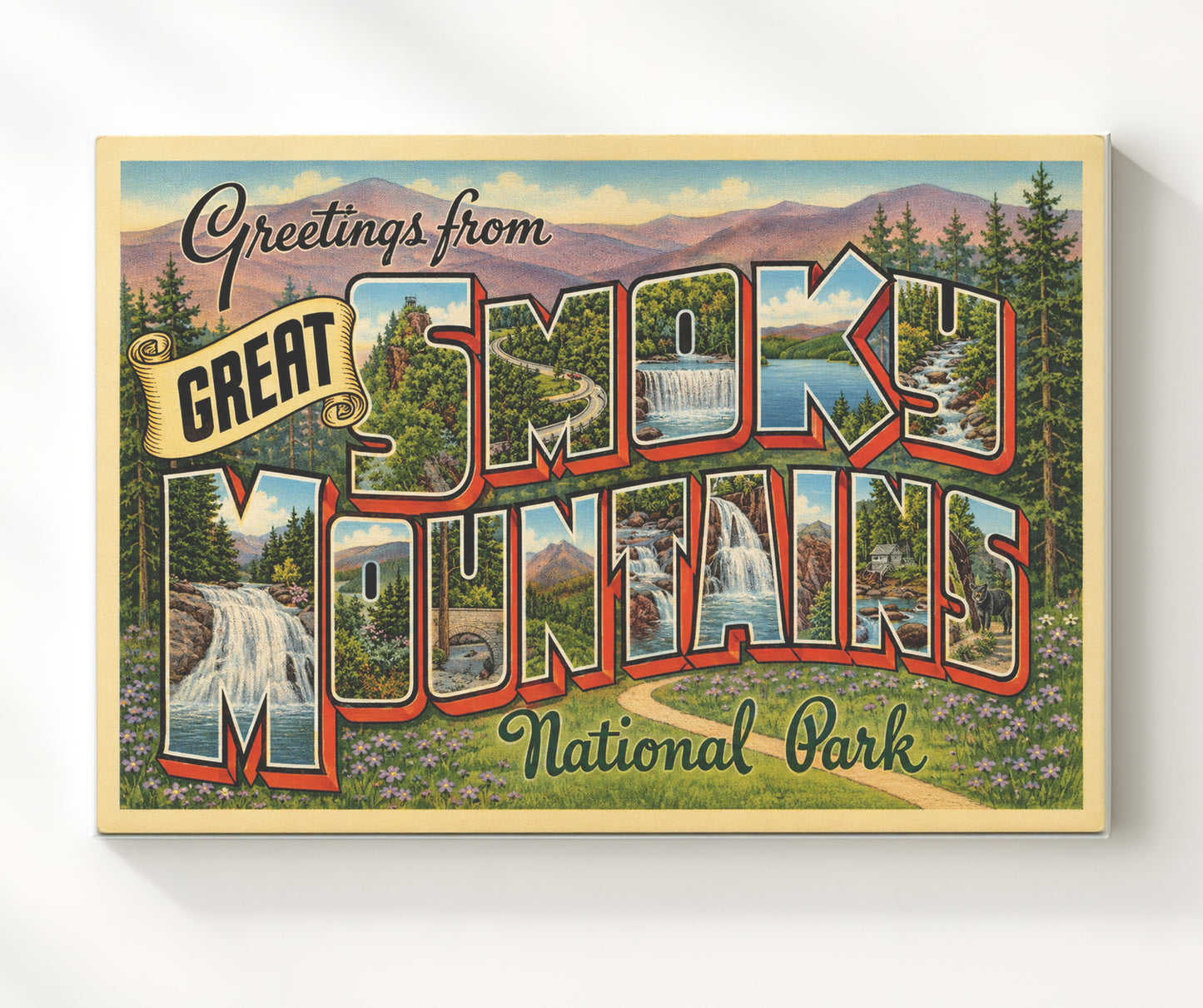 Greetings from Great Smoky Mountains National Park 8x10 Canvas vintage postcard wall art