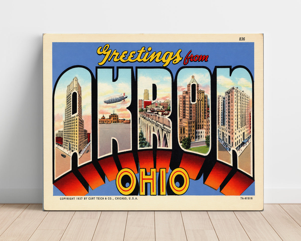 Greetings from Akron, Ohio 8x10 Unframed Print vintage postcard wall art