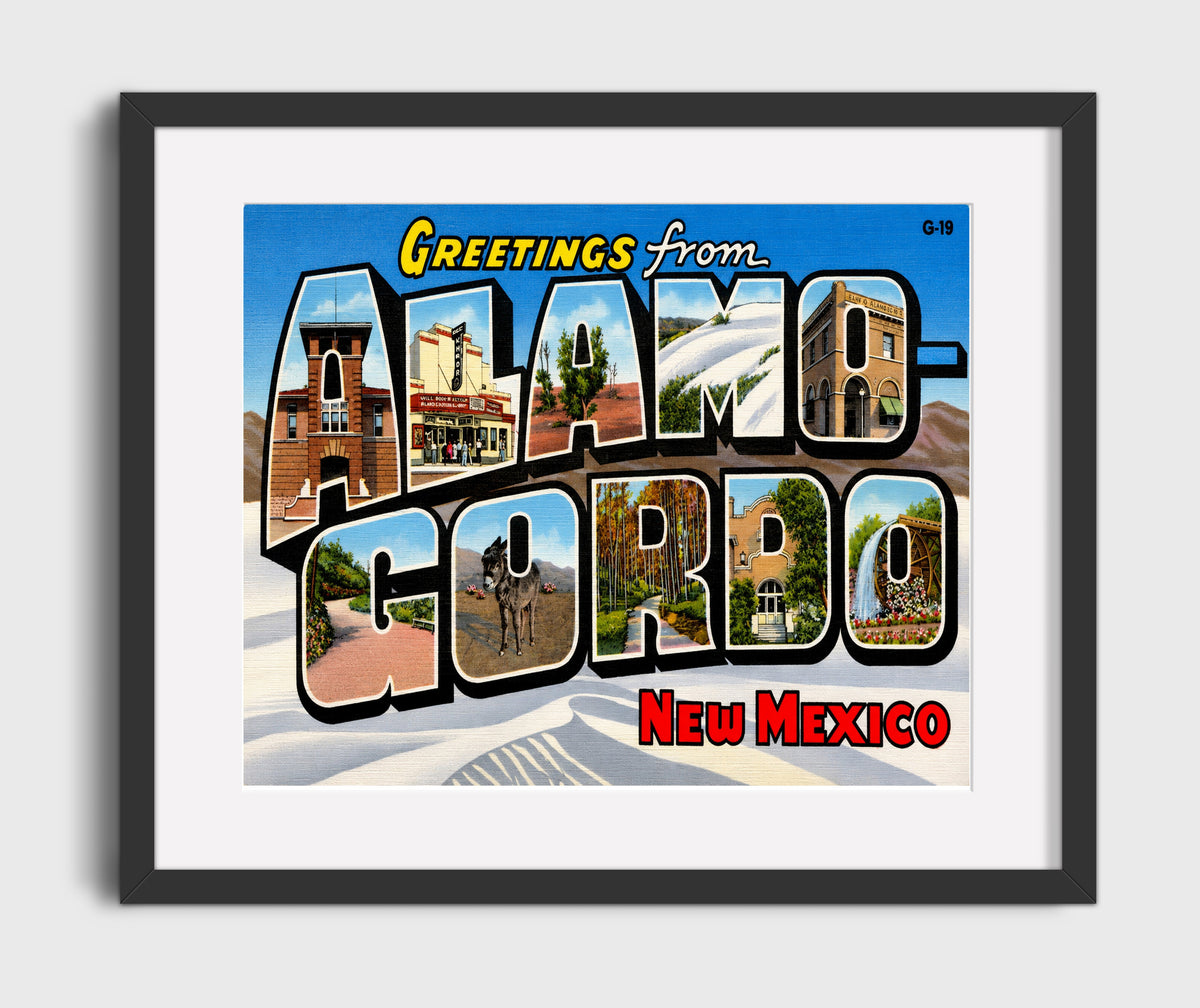 Greetings from Alamogordo, New Mexico 16x20 Gallery Frame vintage postcard wall art