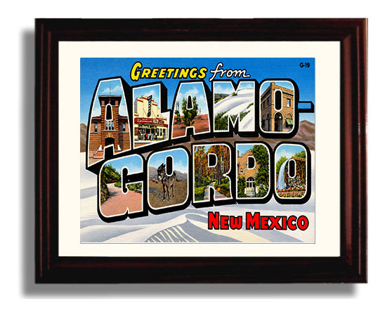 Greetings from Alamogordo, New Mexico 8x10 Beveled Frame vintage postcard wall art