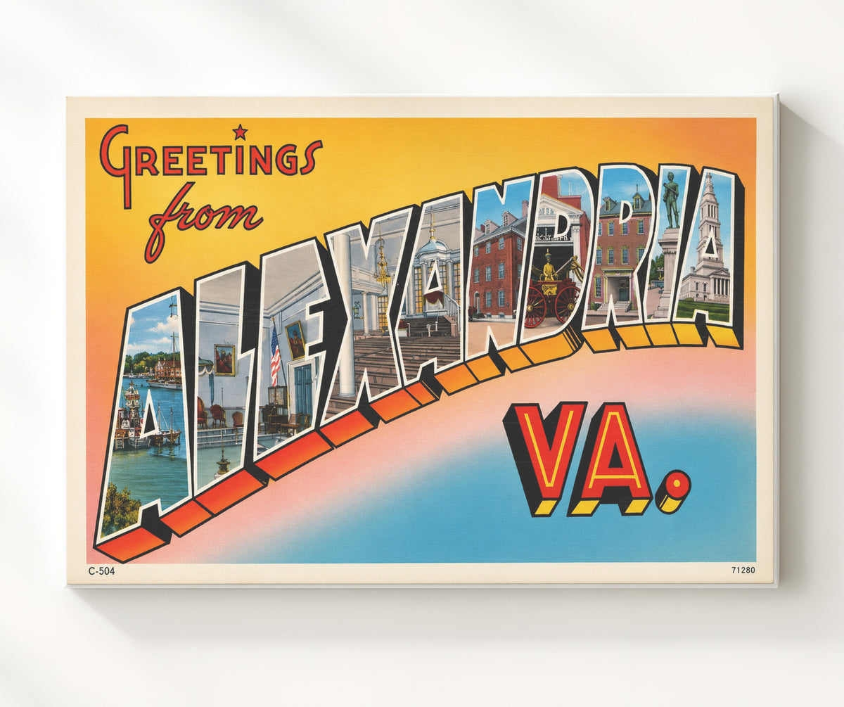 Greetings from Alexandria, Virginia 8x10 Canvas vintage postcard wall art
