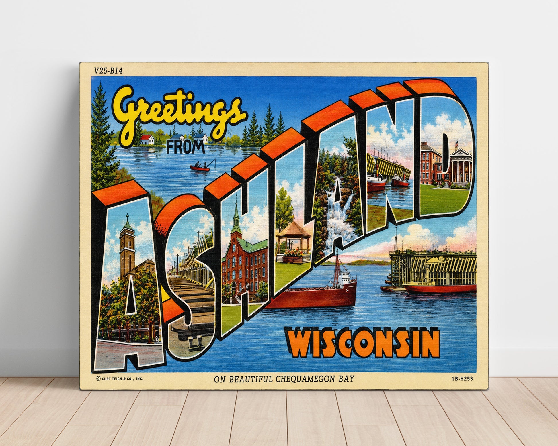 Greetings From Ashland, Wisconsin Vintage Postcard - Vintage American Wall Art Unframed 8x10 in Plastic Sleeve wall art print – unframed decor