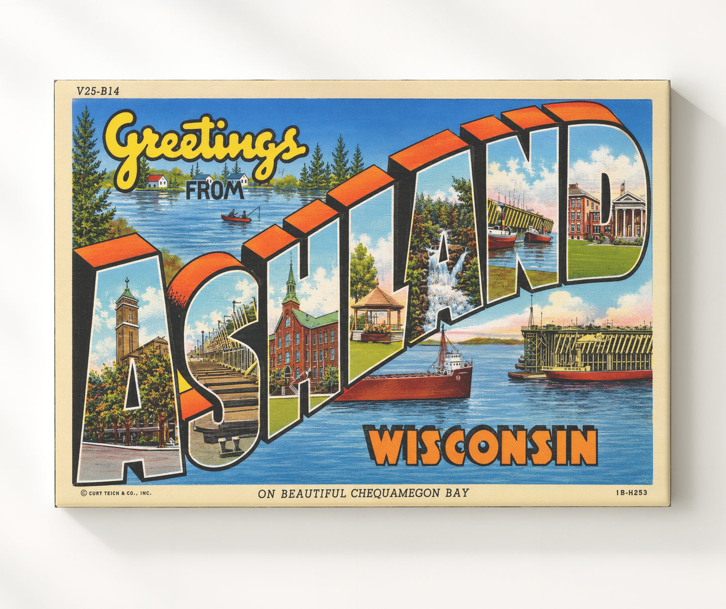 Greetings From Ashland, Wisconsin Vintage Postcard - Vintage American Wall Art 16x20 Canvas Wall Art wall art print – canvas decor