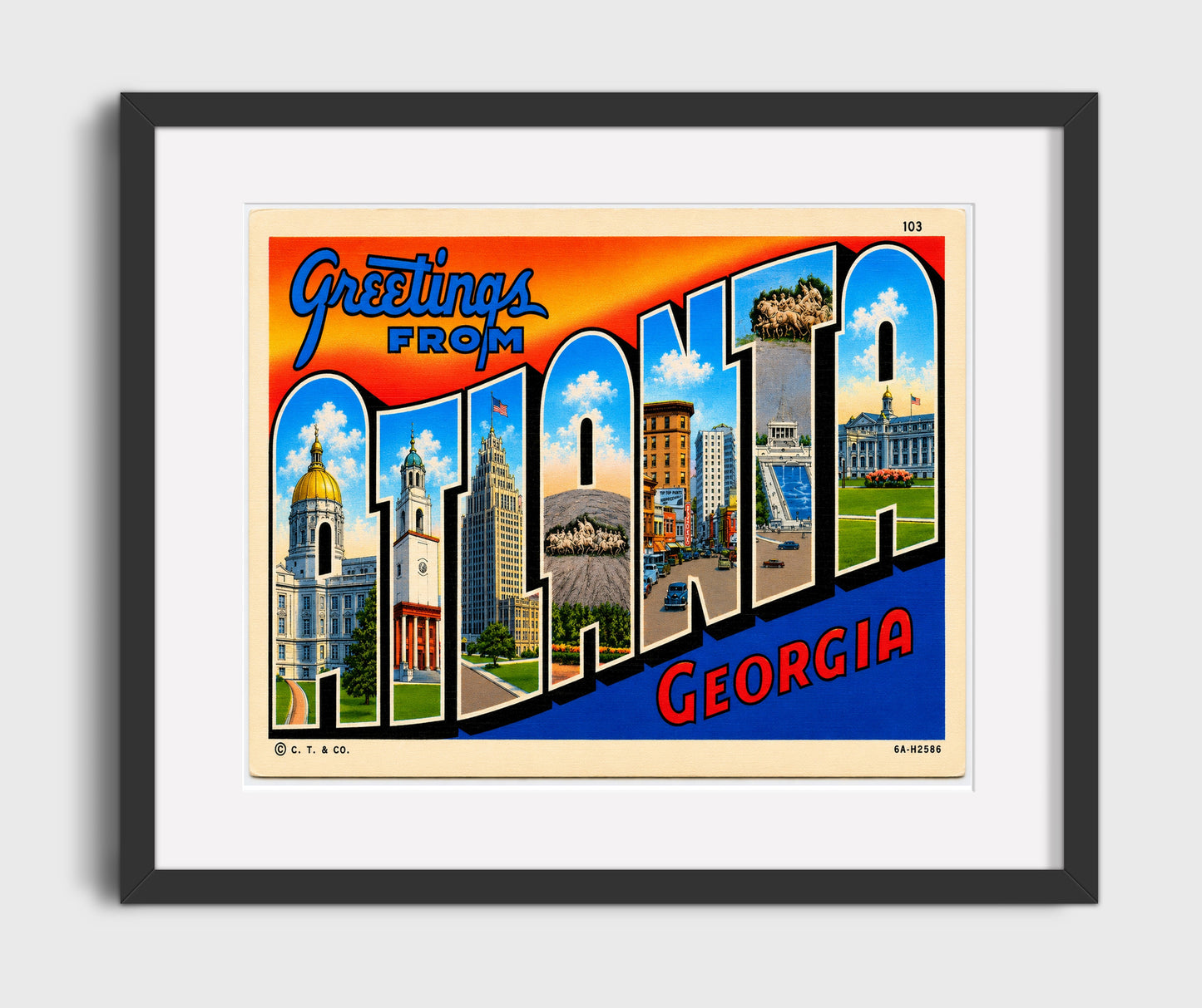 Greetings From Atlanta, Georgia Vintage Postcard - Vintage American Wall Art 16x20 Gallery Framed Artwork wall art print – framed decor
