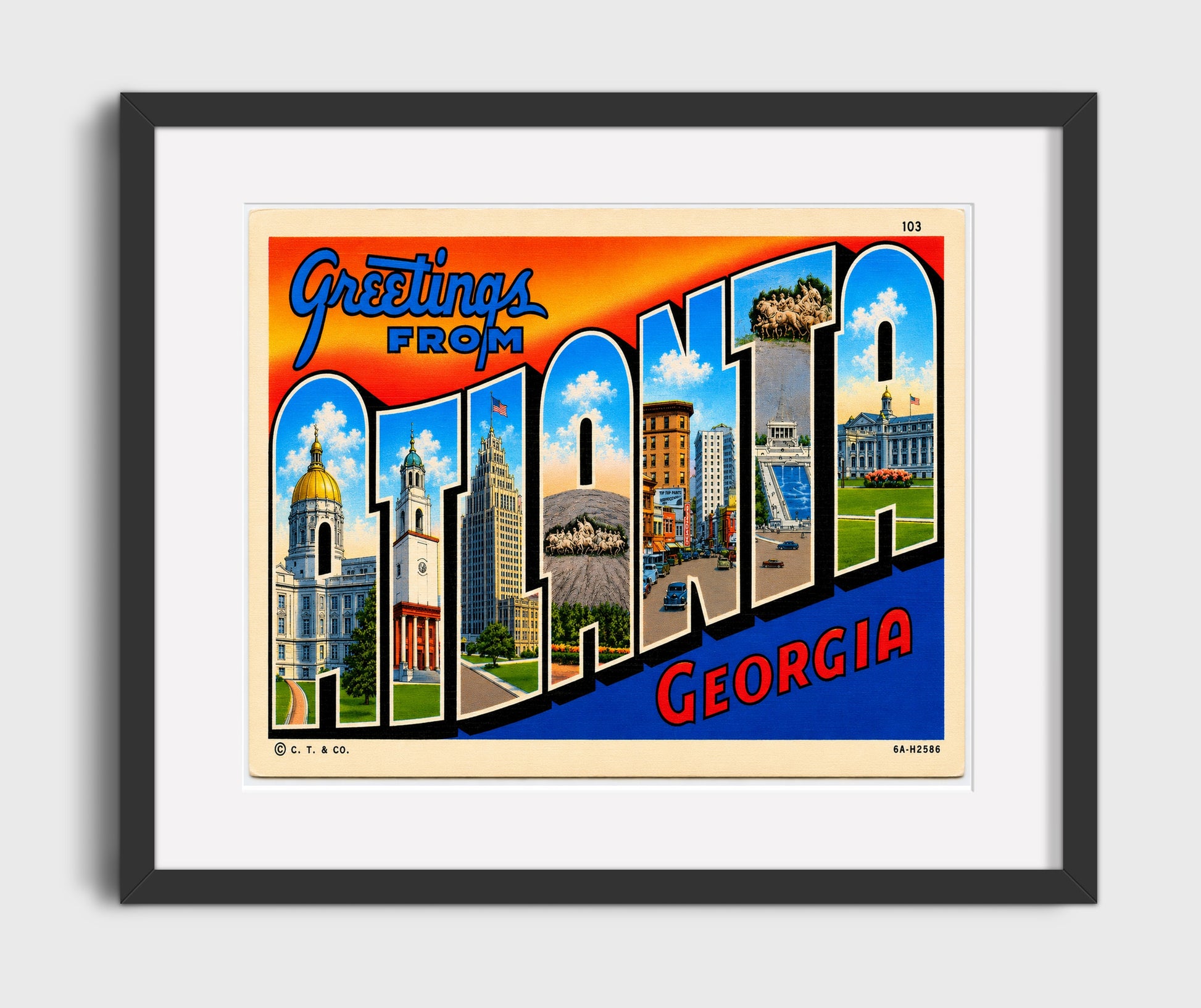 Greetings From Atlanta, Georgia Vintage Postcard - Vintage American Wall Art 16x20 Gallery Framed Artwork wall art print – framed decor