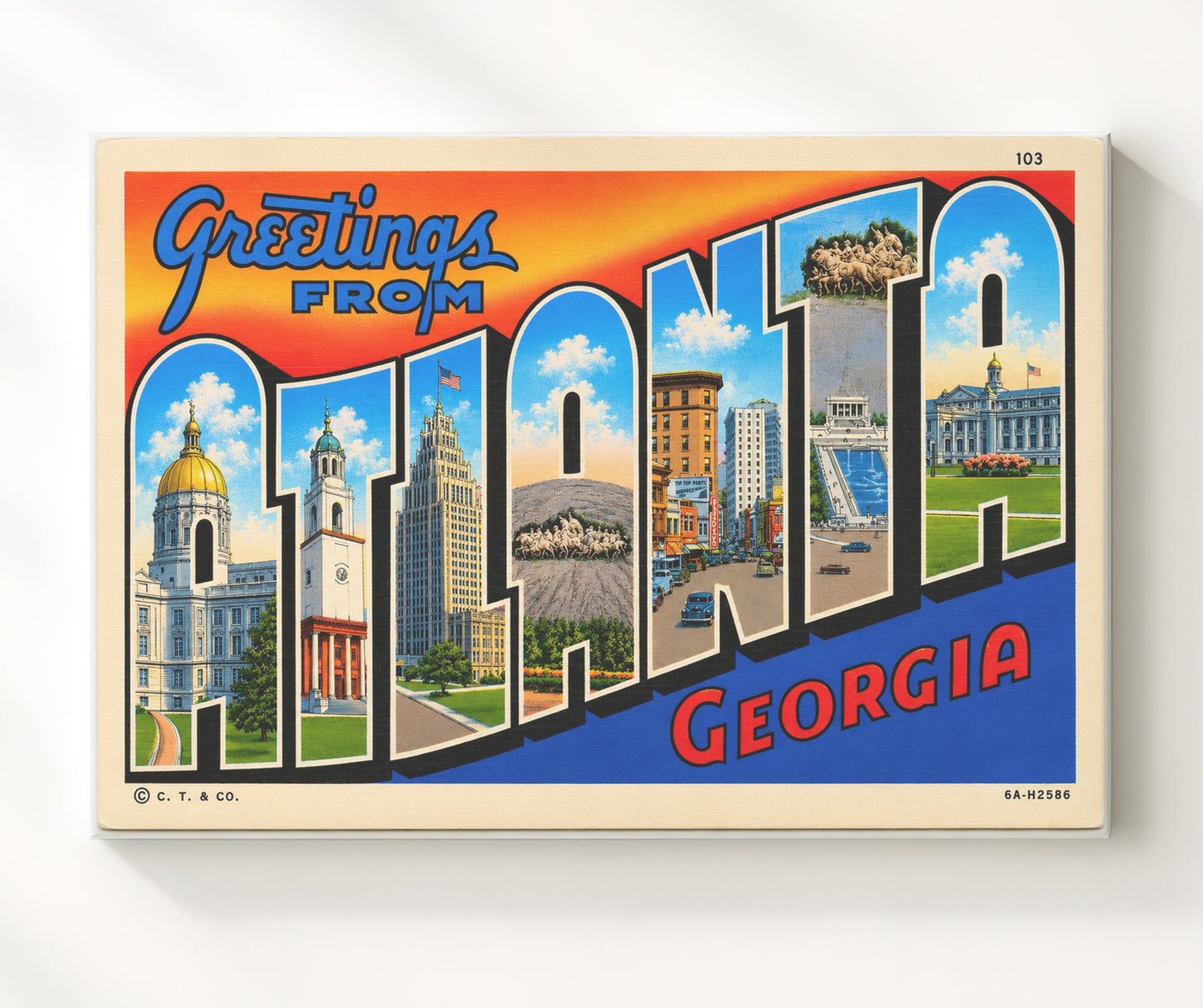 Greetings from Atlanta, Georgia 8x10 Canvas vintage postcard wall art